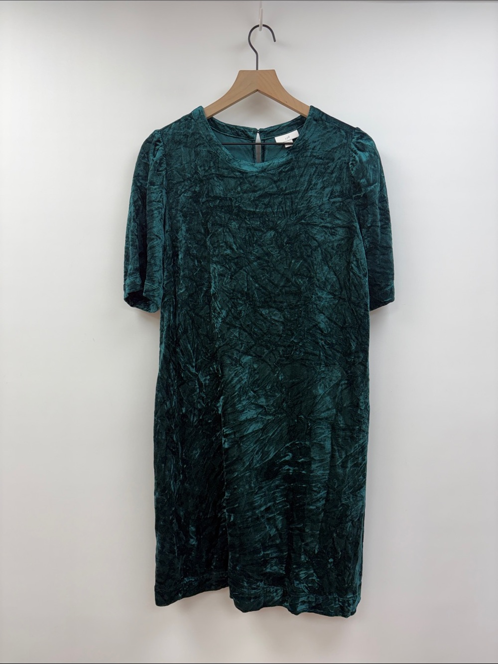 J. Jill Crushed Velvet Short Sleeve Shift Mini Dress Preppy Green Medium